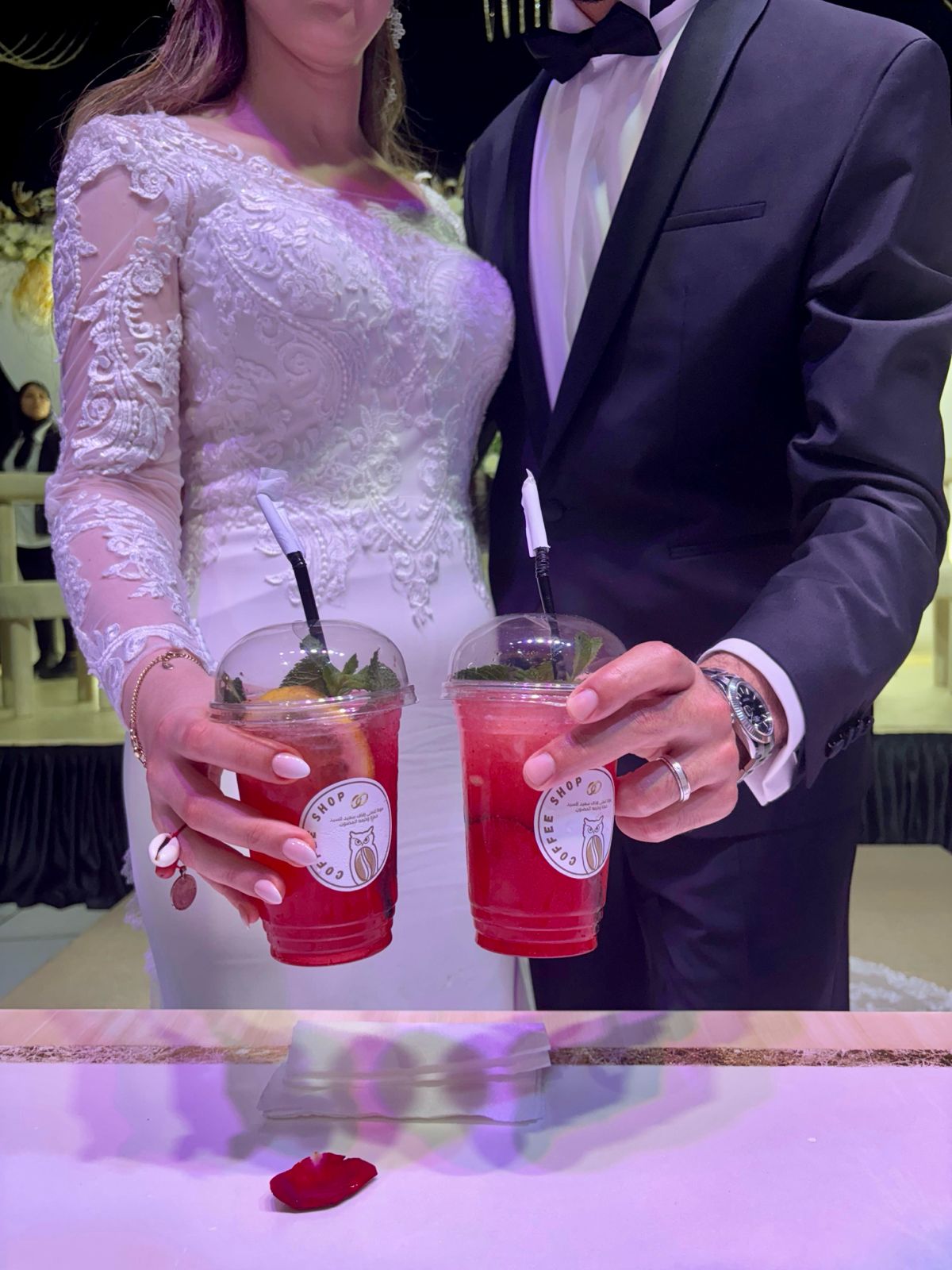 Wedding couple holding Coffee Moca refreshers