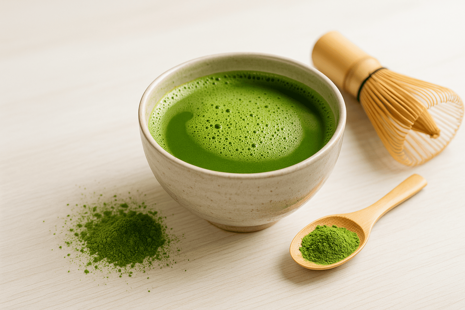 Prepared matcha made with Coffee Moca Premium Matcha Powder