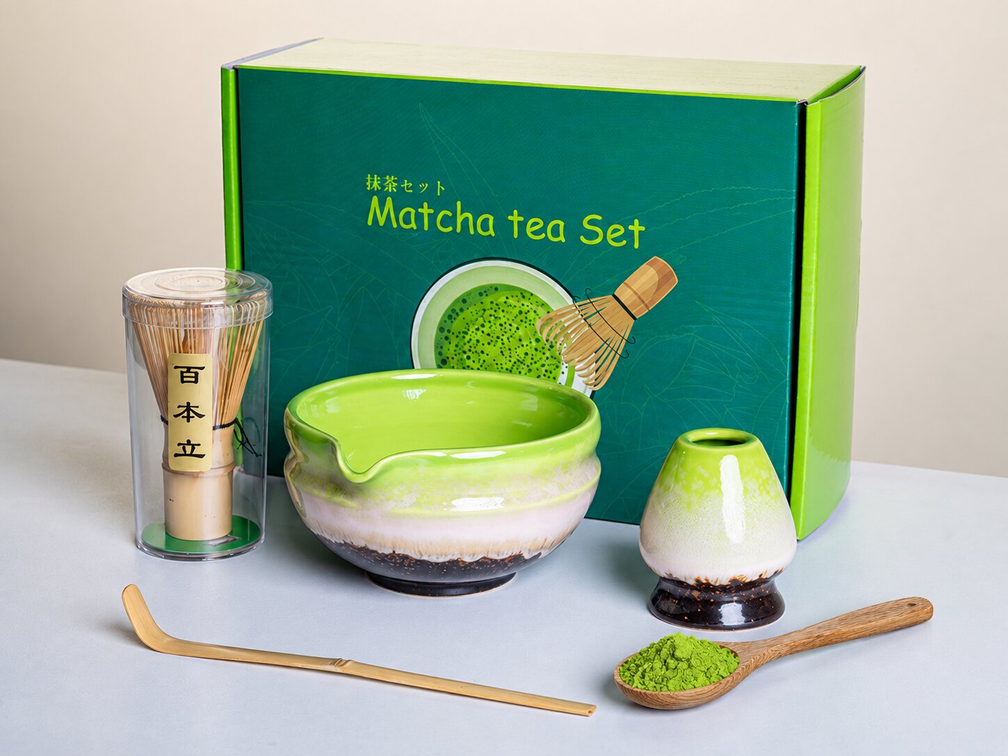 Matcha Kit gift box with bamboo whisk, bowl and preparation accessories